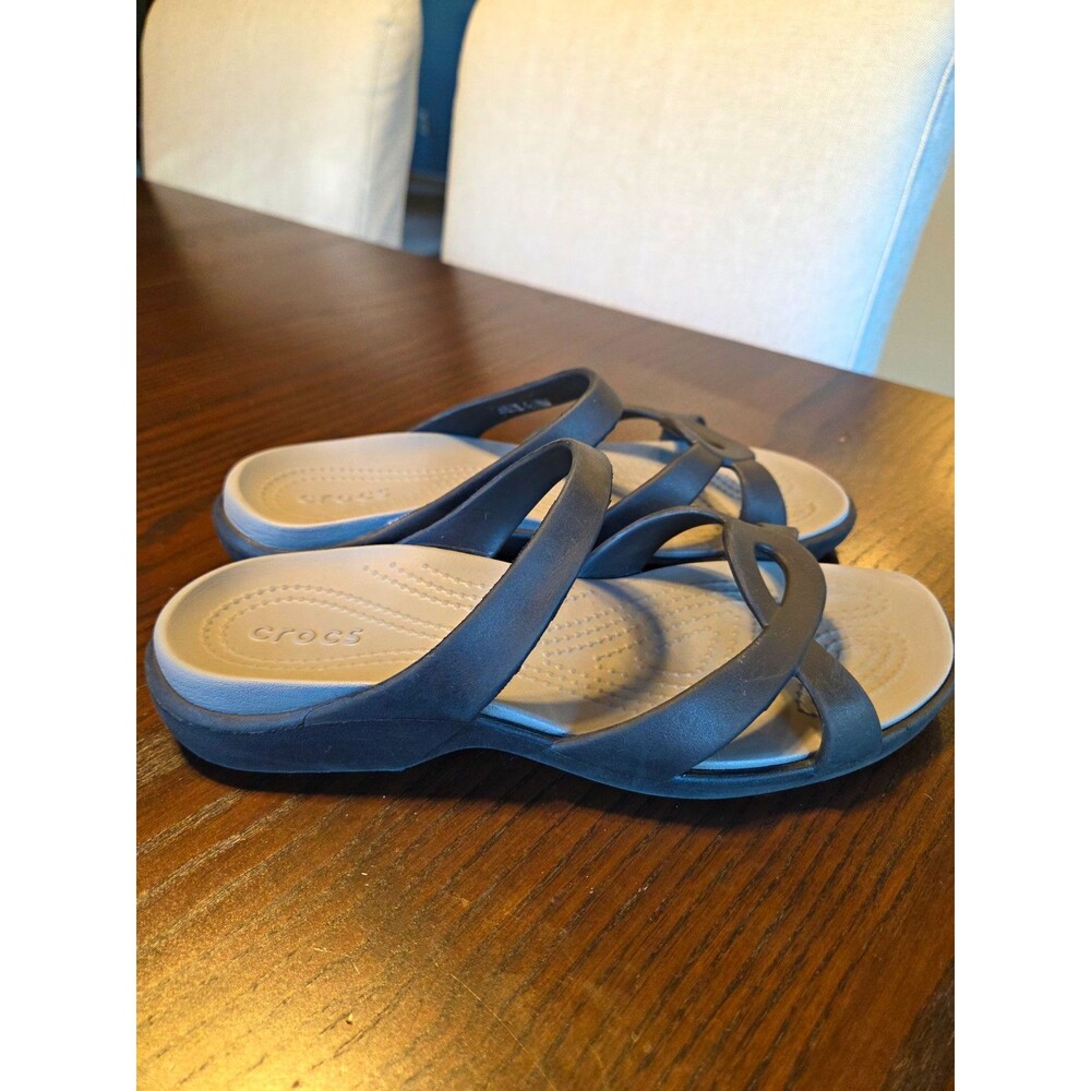 Crocs Meleen Twist Sandals Women Size 8 Black Graphite Strappy Slide Comfort